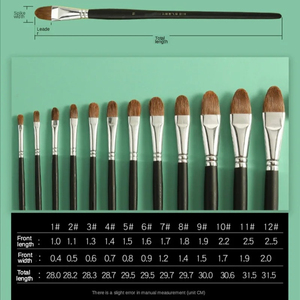 Lot de 6 pinceaux en poils de belette, forme <span class=keywords><strong>noisette</strong></span>, manche long en bouleau, poils en acrylique noir, fournitures de peinture à l'huile, matériel artistique - Product Image 2