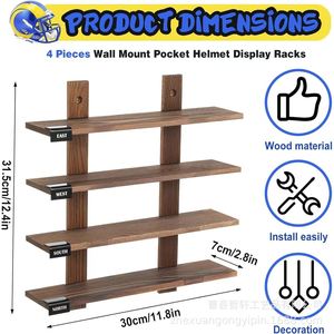 Wooden Multi Layer Mini Helmet Display Rack 4 Layers Wall Mounted <b>Shelf</b> For Garage Storage - Product Image 4