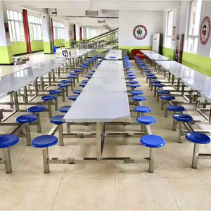 Mesa y Sillas de Acero Inoxidable para Cafetería Escolar, Juego Integrado de Comida Rápida para 4, 6 u 8 Personas, para Adultos - Product Image 2