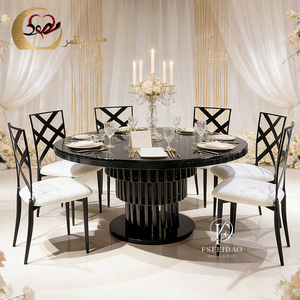 Luxury Modern Black Stainless Steel Round Dining <b>Table</b> Set for Wedding Hotel Apartment Use - Product Image 4