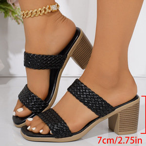 Nouvelles sandales à talon haut tressées à bout carré pour femme, style européen et américain, grande taille, pour l'extérieur, vente en gros - Product Image 2