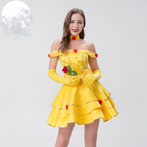 Costume d'Halloween Conte de fées Belle Princesse Robe Jaune Sexy Costume de princesse - Product Image 1