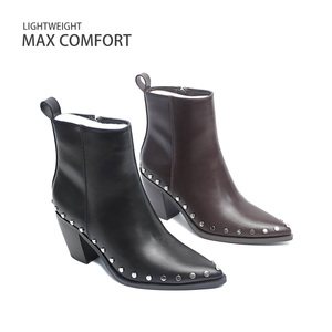 Nouvelles bottes pour femmes à bout pointu, style européen et américain, avec fermeture éclair latérale, chaussures à talon moyen tendance - Product Image 1