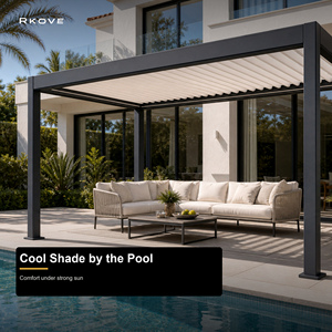 Pérgola motorizada de aluminio RKOVE con techo ajustable, gazebo impermeable para exteriores junto a la piscina para villas. - Product Image 1
