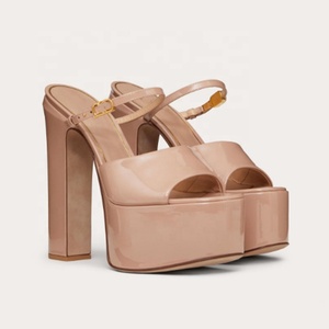 Women High Chunky Heels Thick Platform Sandals Square Peep Toe on Front Strap <b>Shoes</b> Outdoor Patent Mules - Product Image 3