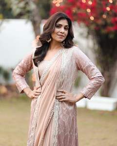 ชุดแต่งกายพื้นเมืองสำหรับผู้หญิงผ้าส่าหรีผ้าไหมผ้าแพรลายปักสำหรับใส่ทำงานส่าหรีหิน - Product Image 4