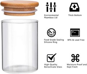 Clear Glass Food Storage Spice <b>Jars</b> Containers with Airtight Bamboo Lid for Candy <b>Cookie</b> Rice Sugar Food Storage - Product Image 2