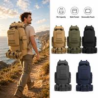 Mochila de Senderismo Resistente de 70L, Mochila de Expedición de Alta Resistencia con Bolsa de Cintura Extraíble, Correas MOLLE para Camping y Trekking
