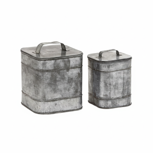 Ensemble de deux boîtes carrées galvanisées Boîte de rangement faite à la main de qualité supérieure Classique Élégant Vente en gros Nouveau bidon en métal - Product Image 1
