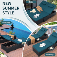 Ensemble de chaises longues de patio en osier modernes, inclinables et réglables, avec porte-gobelets latéraux pour piscine, jardin, plage