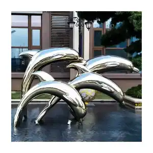 Factory direct indoor ornaments exquisite handmade cute naughty stainless steel dolphin sculpture