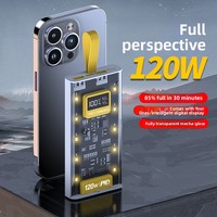 Batterie externe transparente en plastique avec câble intégré, charge rapide 120W, 10000mAh, 20000mAh, pour partage