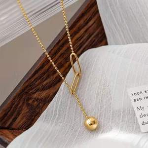 قلادة عنق من الهوفانسي مطلية بالذهب من الفولاذ المقاوم للصدأ كرة دائرية صغيرة ، قلادة برباط مشبك ورقي للنساء - Product Image 4