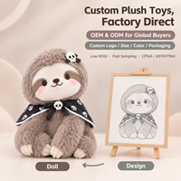 Peluche paresseux personnalisée pour Halloween, OEM ODM, poupée paresseux en peluche douce avec broderie, impression et étiquette tissée