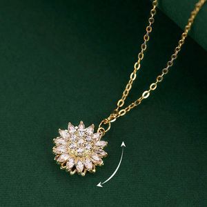 Collar de Cadena de Acero Inoxidable con Baño de Cobre y Circones Brillantes, Colgante Giratorio de Girasol, ¡Venta Caliente! - Product Image 2