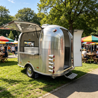 Remorque de Food Truck BBQ avec Capot de Fumoir en Acier Inoxydable et Grand Comptoir de Préparation pour Fêtes en Jardin et Mariages en Extérieur