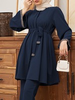2025 chaud nouveau Design femme islamique costume modeste mode diamant taille ceinturé Blouse et pantalon deux pièces ensemble femmes vêtements musulman