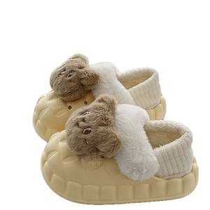 Chaussons d'hiver en peluche d'ours en coton pour femmes, semelle intermédiaire en caoutchouc, couleurs mélangées tendance, sangle, utilisation intérieure/extérieure, chauds - Product Image 4