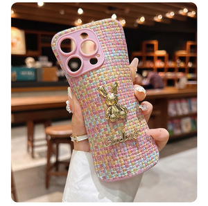 Para <span class=keywords><strong>iPhone</strong></span> 16 Pro Max <span class=keywords><strong>funda</strong></span> de teléfono para <span class=keywords><strong>iPhone</strong></span> 14 patrón tejido 13 15 <span class=keywords><strong>funda</strong></span> de protección de teléfono <span class=keywords><strong>cuerda</strong></span> de mano <span class=keywords><strong>12</strong></span> lindo colgante de conejo - Product Image 5