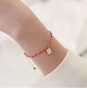 FY-0189 Pulsera Goodluck English para niñas, Plata de ley S925 bañada en platino, con hilo rojo trenzado y diseño de <span class=keywords><strong>corte</strong></span> princesa, estilo Bosque Fresco y Limpio - Product Image 3