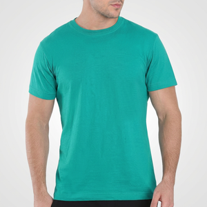 Men's Solid Color Short Sleeve O-Neck T-Shirt Regular Fit Casual Jersey Summer Cotton Teal <b>Green</b> Shirt - Product Image 3
