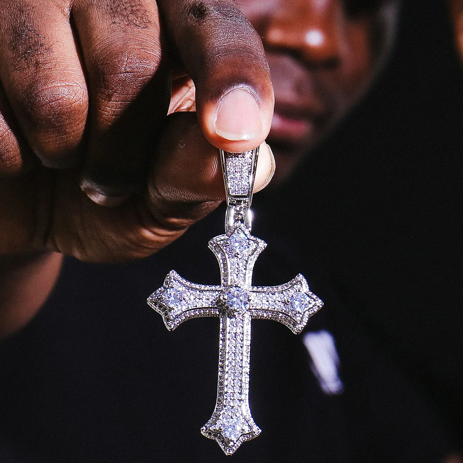 Pingente de cruz moissanite, personalizado, passeios de diamante, colar com pingente de diamante vvs de design 3d para religião