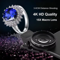 Photographie professionnelle téléphone caméra 4K HD 37MM 15X objectif Macro pour cils diamant bijoux Smartphone 30X objectif Macro
