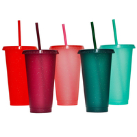 Gobelets en plastique givrés avec logo personnalisé, couleurs scintillantes, bouteille d'eau, mug à café glacé, gobelet réutilisable pour boissons froides avec couvercles et pailles