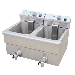 Friteuse électrique professionnelle en acier inoxydable à deux bacs avec deux paniers, puissance 3,25 kW*2, certifiée CE - Product Image 1