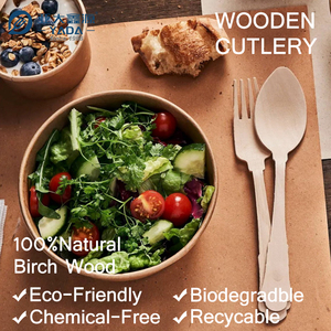 Yada dùng một lần sinh thái thân thiện bằng Gỗ Du lịch xử lý dao kéo với khăn ăn gỗ bánh mì salad trái cây ngã ba dao muỗng thiết lập dao kéo - Product Image 5