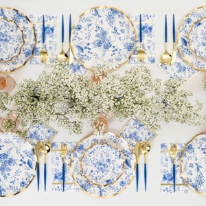 Ensemble de vaisselle jetable DAMAI sur le thème floral bleu pour fête, assiettes en papier, serviettes, gobelets, ensembles d'assiettes en papier, vaisselle - Product Image 3