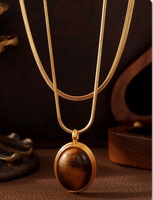 N0678 kalung liontin mata macan perhiasan baja tahan karat Fashion berlapis emas 18k kalung rantai ular wanita
