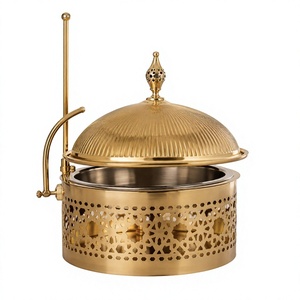 Calentador de Comida Tipo Buffet de Acero Inoxidable Dorado de Lujo, Recipiente Redondo para Calentar Alimentos para Eventos de Catering en Hoteles - Product Image 1
