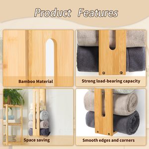 Toallero de Bambú Estilo Americano, Soporte de Pared para <span class=keywords><strong>Baño</strong></span>, Organizador de Almacenamiento - Product Image 5