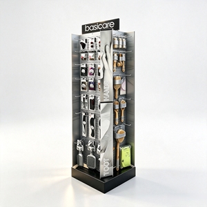 <b>Rotatable</b> 4‑Sided Metal Floor <b>Display</b> Rack Freestanding Pegboard Hook <b>Display</b> For Beauty Tools Retail - Product Image 1
