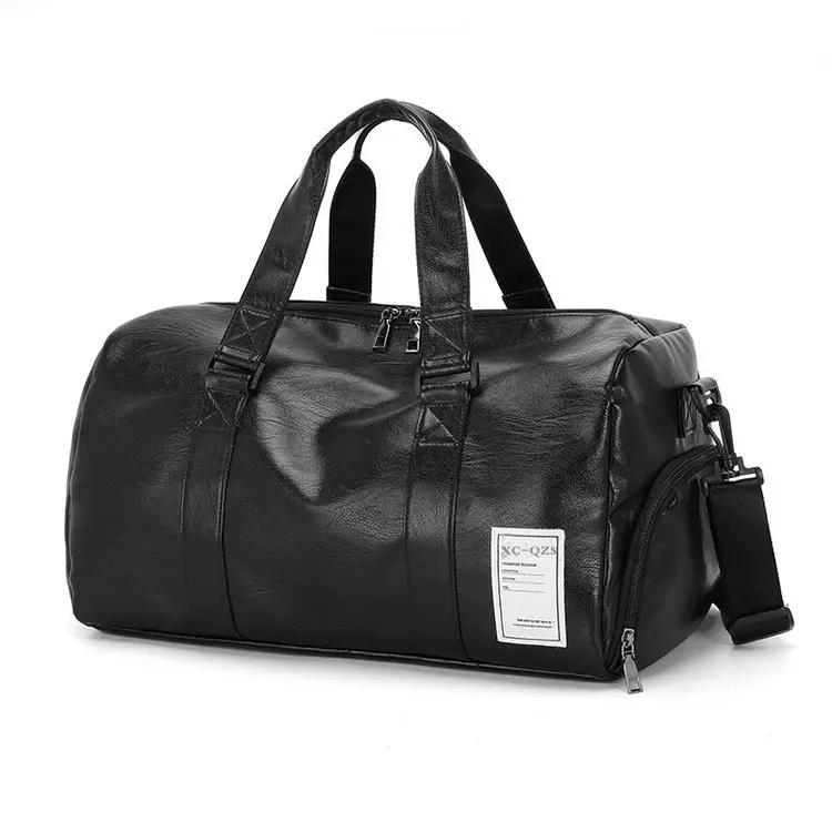 Logo personalizzato nero Pu Leather Travel Outdoor Weekender borsone da viaggio borsa da viaggio uomo Weekend