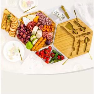 Bamboo <b>Cheese</b> Board <b>Set</b> With <b>Knife</b> Utensils For Party Serving Durable Wood Cutting Tray For Food Display - Product Image 1