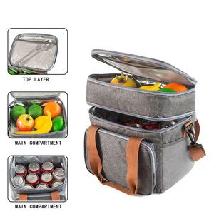 Sac à déjeuner double couche grande capacité en tissu Oxford, isotherme, pour pique-nique et glacière, avec design bandoulière imperméable - Product Image 2