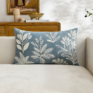 Housse de coussin brodée de luxe, motif feuille botanique bohème, en coton et lin, pour canapé et fauteuil - Product Image 2