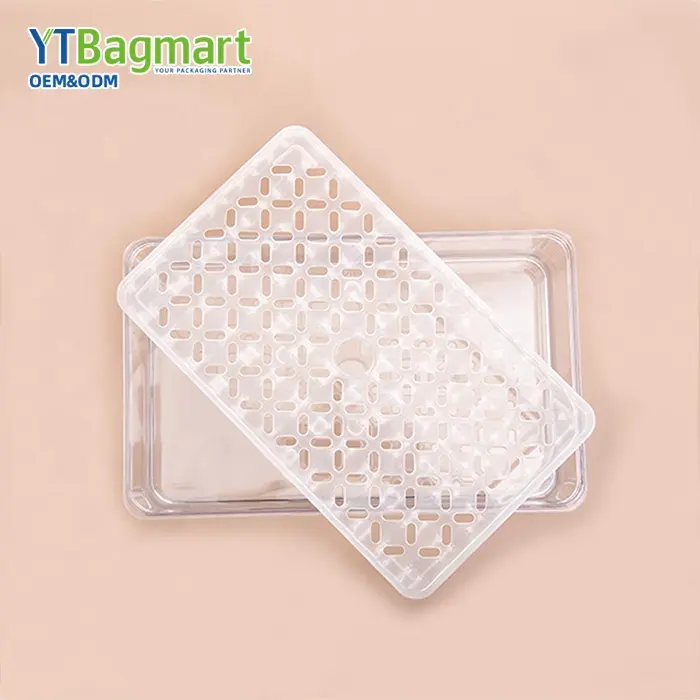 Tapa de plástico transparente y bandeja de drenaje Contenedor apilable de cocina con tapas Caja de almacenamiento para congelador