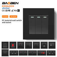 Interruptor de Pared BAOBEN Negro Mate de PC, Material Ignífugo, Estándar Europeo de Cinco Posiciones, Enchufe Multifuncional de 13A