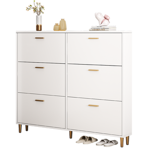 خزانة أحذية خشبية احترافية متعددة الطبقات بيضاء قابلة للإمالة، خزانة أحذية عمودية - Product Image 2