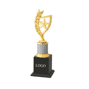 Trofeo de Metal Fundido a Presión, Portátil, Chapado en Oro, con Diseño de Escudo y Espiga, para Reconocimiento Deportivo, Listo para Grabar - Product Image 1