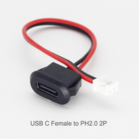 كابل طاقة USB-C PH 2.0 JST ثنائي الأطراف مع أسلاك مفتوحة وموصل أنثوي قابل للتثبيت بغلاف PVC ونواة نحاسية للاستخدام الإلكتروني المريح