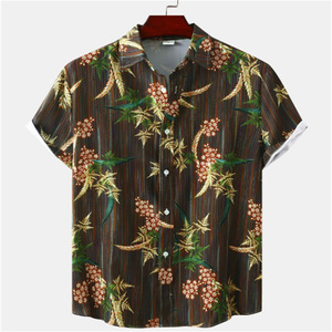 Chemise décontractée à manches courtes pour homme, imprimé vert, col rabattu, popeline, tenue d'été - Product Image 3