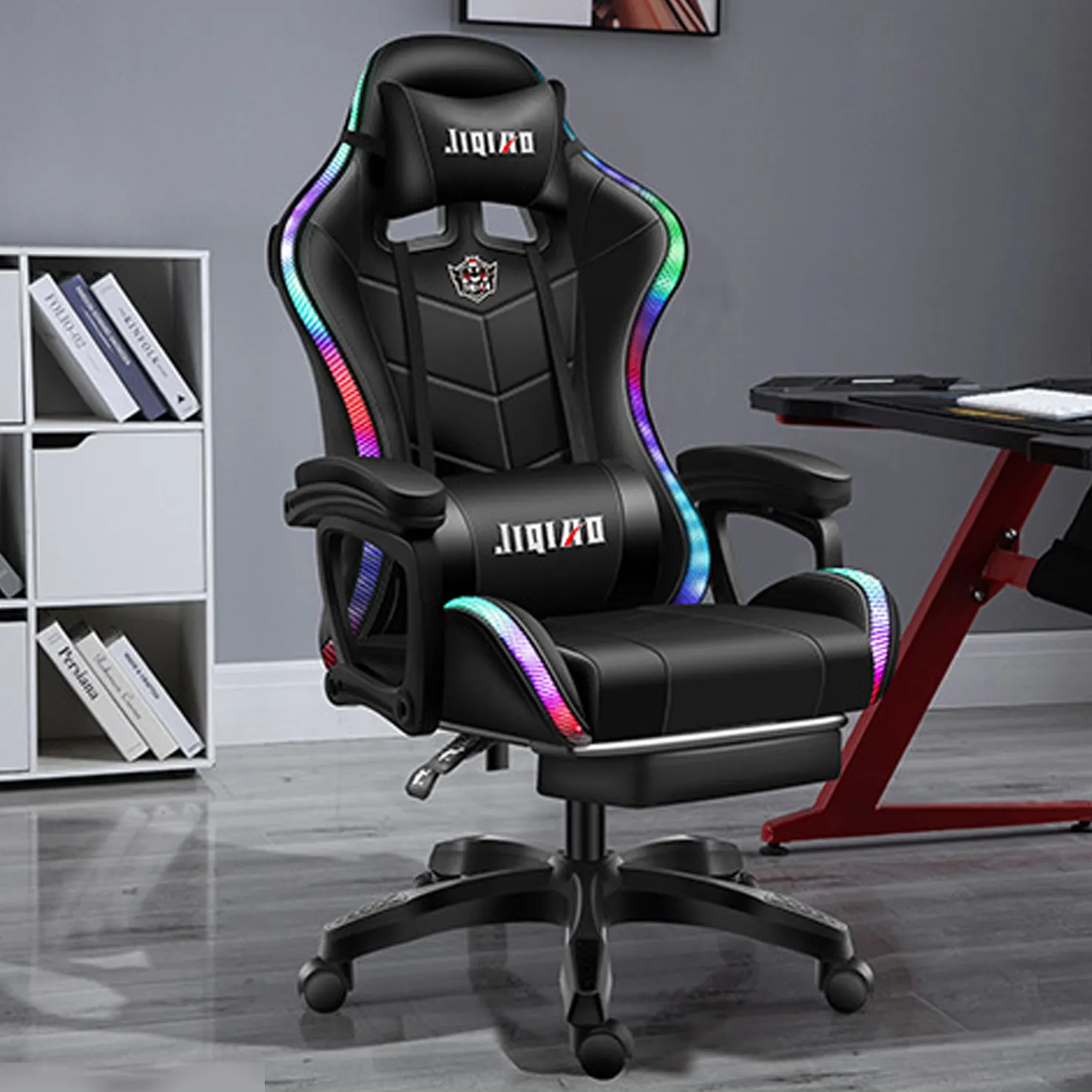 Ergonomic Leather Swivel Recliner Racer Sport Gaming Chair Furniture Black Gamer Chair Aluminum One Piece Custom Made Modern /