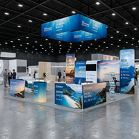 Stand d'exposition modulaire en aluminium sur mesure 20x20 pieds avec panneau suspendu, support TV, présentoir de documentation et espace de réunion