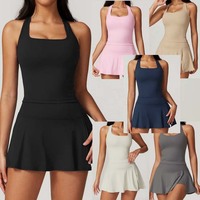 Nouvel ensemble jupe de tennis style européen et américain pour femmes avec poches, ensemble deux pièces de sport, ensemble de yoga et course à pied ajusté pour l'extérieur
