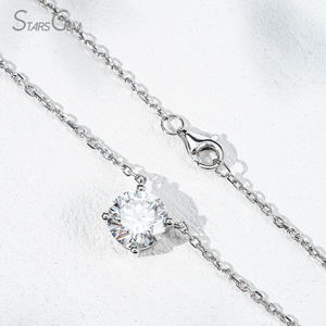 스타젬 다이아몬드 목걸이 고급 주얼리 단일 스톤 라운드 랩 그로운 다이아몬드 초커 인조 다이아몬드 펜던트 목걸이 - Product Image 4