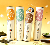 Caja de Cartón Cilíndrica para Sushi, Artículo Viral TK, Grado Alimenticio, Laminada, Impresión Personalizada, para Restaurante Omakase, Venta al Por Mayor, OEM